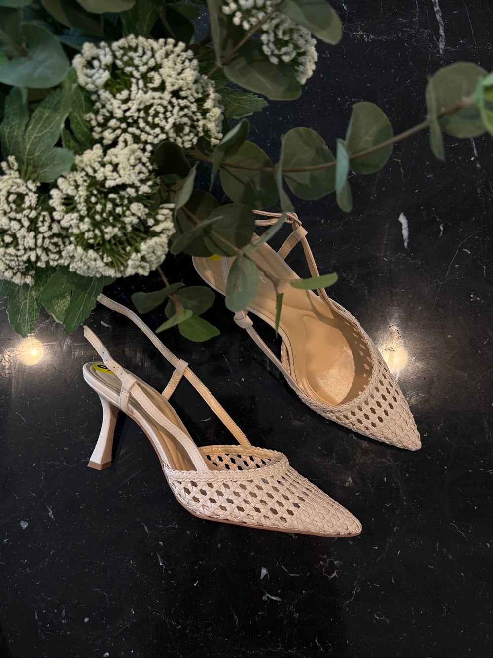 Jessica Simpson Cream Woven Pointed-Toe Slingback Heels